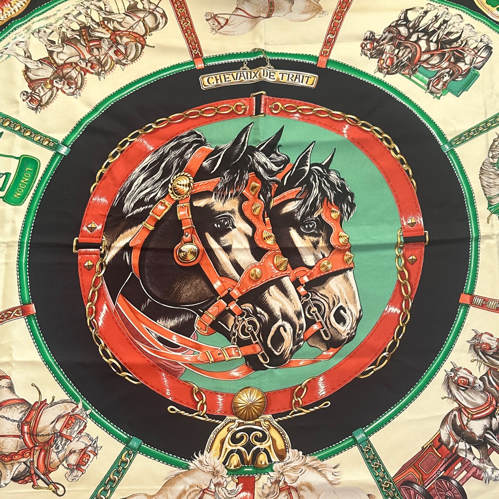 100% Authenic Hermes Carre 90 Chevaux De Trait Scarf